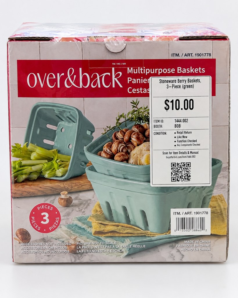 Stoneware Berry Baskets, 3-Piece (green)