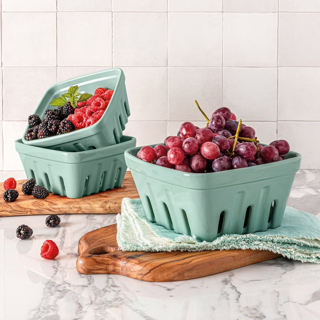 Stoneware Berry Baskets, 3-Piece (green)